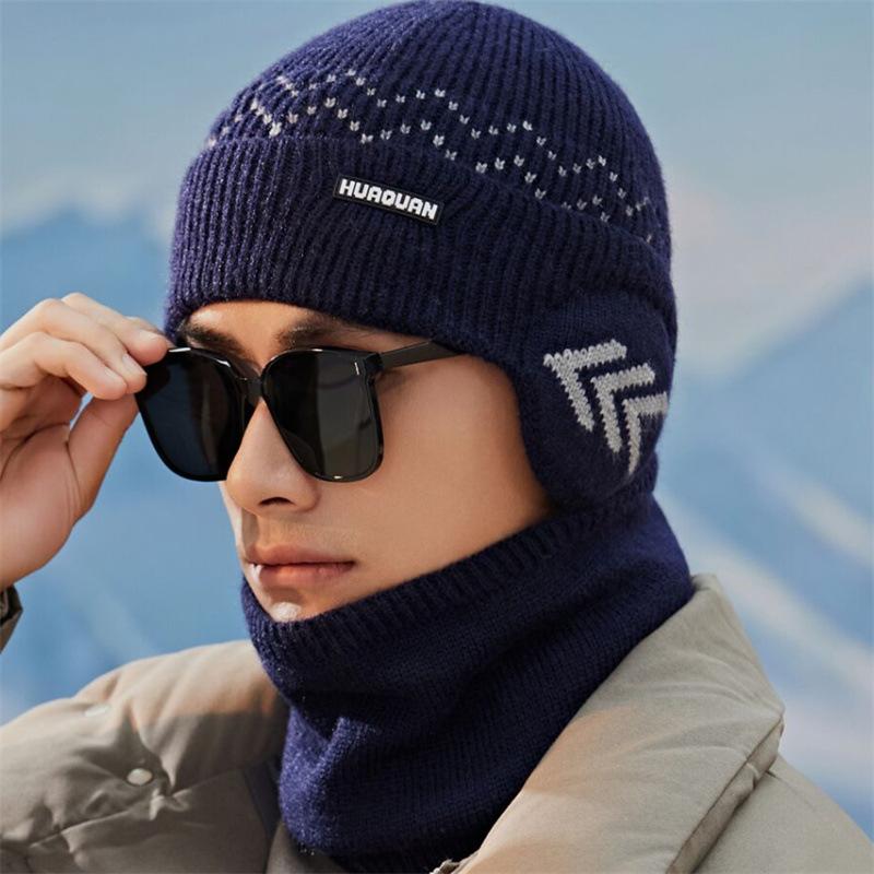 

Новая зимняя вязаная шапка унисекс с защитой ушей, модные шапки-бини для мужчин и женщин, уличная шапка-ушанка, классическая теплая шапка 56cm-60cm темно-синий