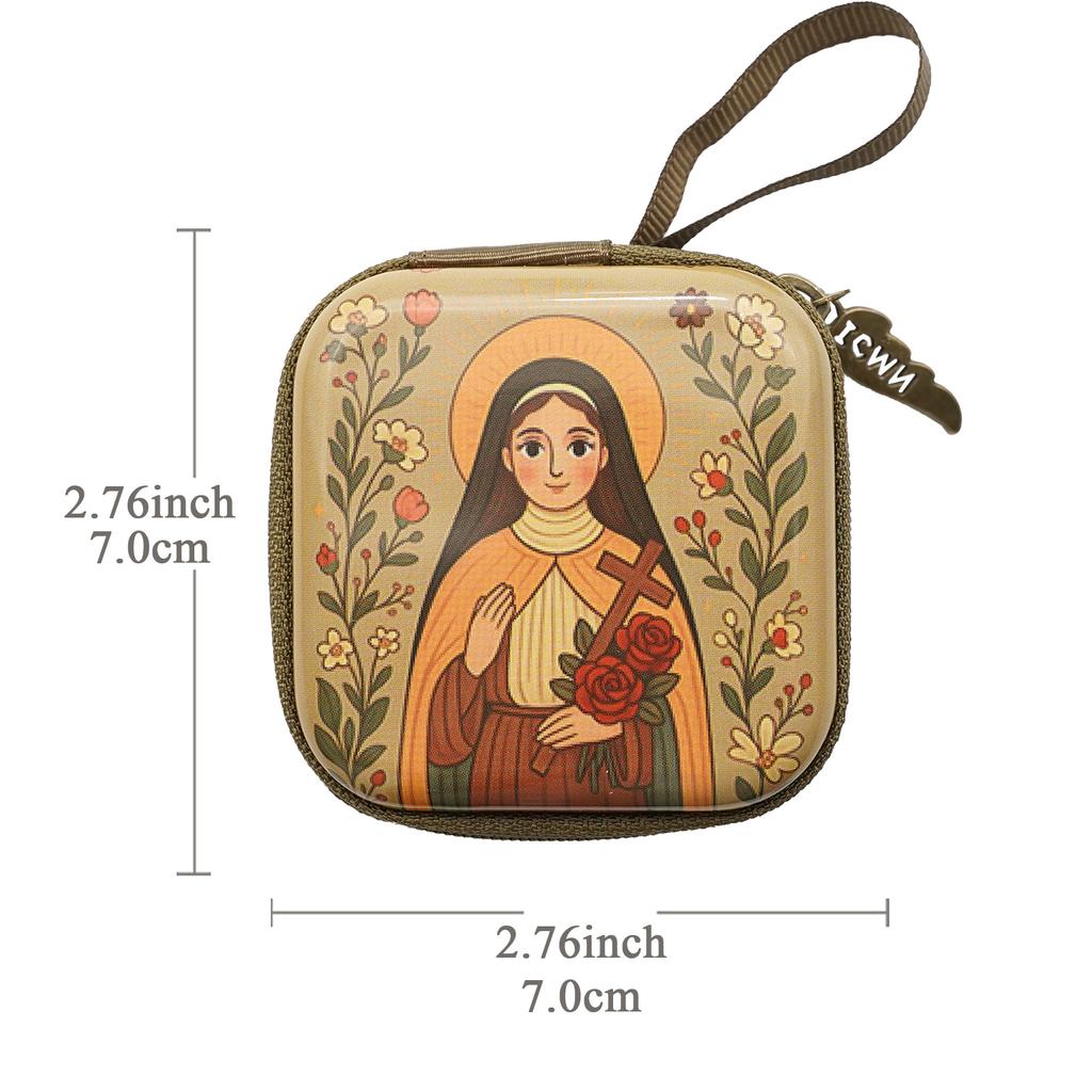 Square Cartoon Rosary Bag 7X7cm Thickness 3.3cm Feather Zipper Storage Box