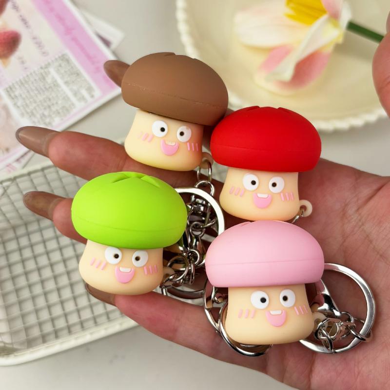 1Pcs Mini Abstract Mushroom Button Keychain Stress Relief Clicker Pendant Decompression Keyring Backpack Hanging Decoration