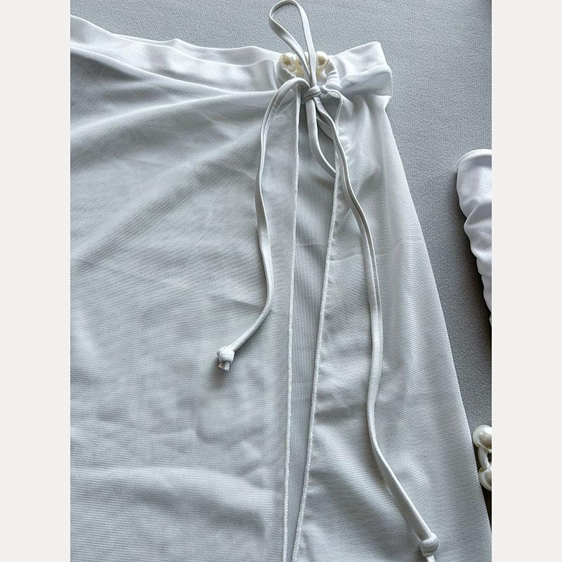 Nowy Seksowny Damski Strój Bikini Halter Wiązany Koronkowy Zestaw Spódniczek z Wysokim Stanem Damski Letni Strój Plażowy Trzyczęściowy Strój Kąpielowy