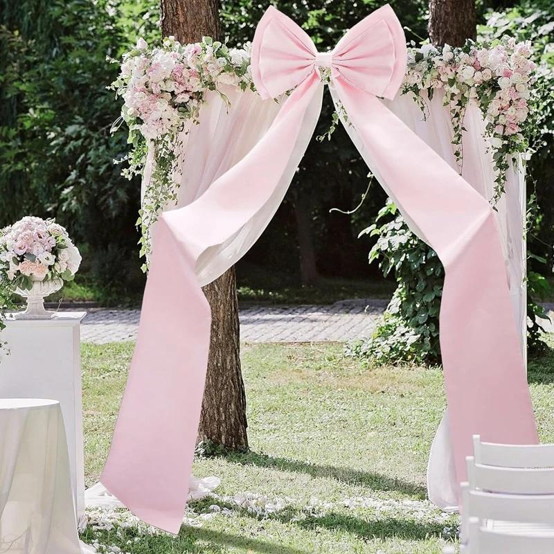 Christmas Tree Bows Satin Ribbon Large Bow Themed Wedding Party Decorations Giant Pink Bow Wall Decor 47x190cm