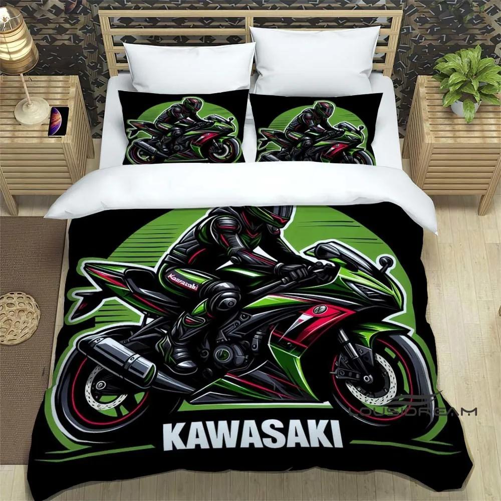 3D Retro Druck K-Kawasaki Motorrad Logo Bettwäscheset Elegantes Bettwäscheset Bettbezug Bettquiltbezug Luxus Geburtstagsgeschenk