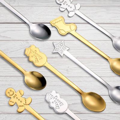 Set de 4 linguri de Crăciun pentru amestecat ciocolată caldă, oțel inoxidabil creativ, pentru cafea, ceai, supă, desert, pentru amestecat băuturi, shake-uri de lapte