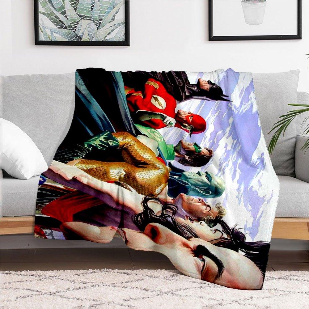 Justice League DC Comics Superhero Group Wall Art Print Poster Blanket Flannel Throw Blanket, Bed, Travel, Camping, Office, Couch, Chair