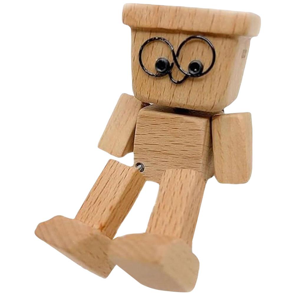 Shaking Wooden Man Figurine Handmade Car Ornaments Action Figure Little Nerdy Dolls Car Accessories Car Ornaments Creative Gifts