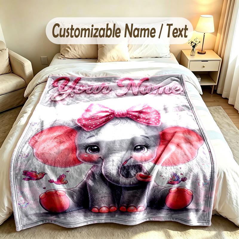Elefanten-Thema Weiche Decke Personalisierter Benutzerdefinierter Name Textdruck Warme Decke Zuhause Sofa Schlafzimmer Dekoration