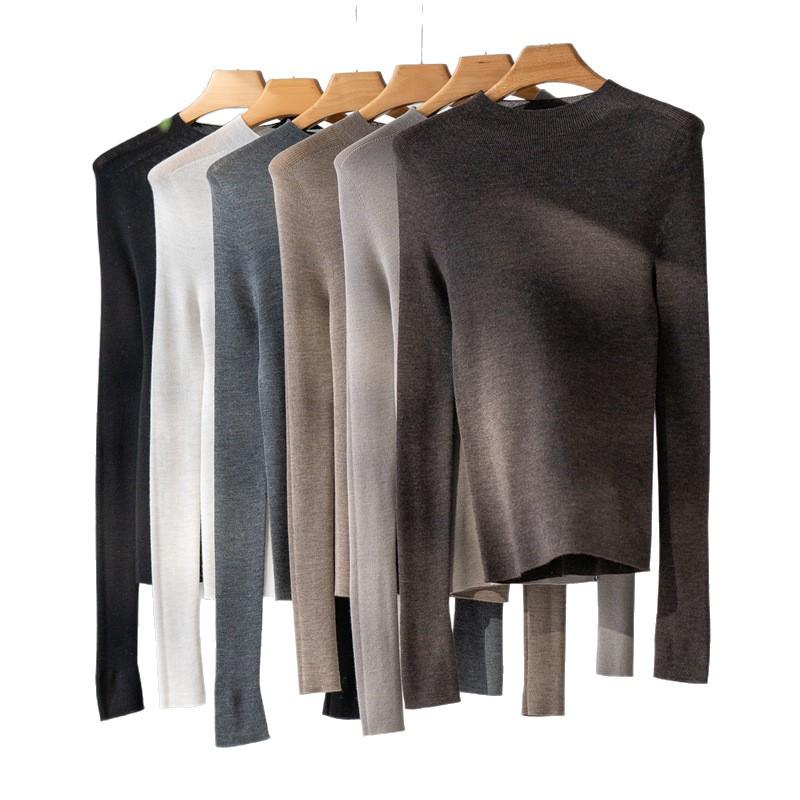 Women's Seamless 60-Count Fine Wool Half-High Neck Knit Sweater - Slim Fit Autumn/Winter Base Layer