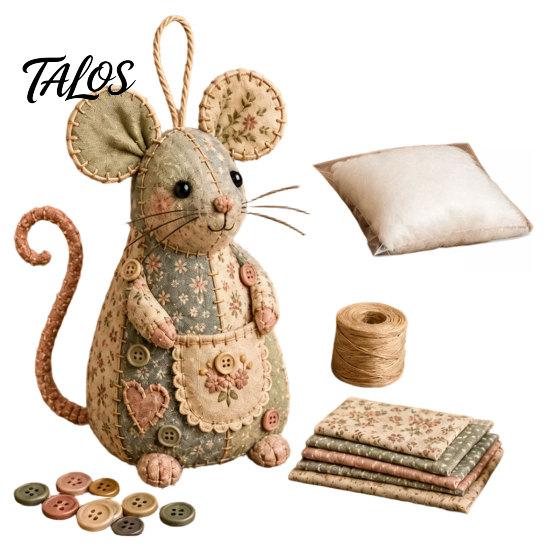 Table Decoration Plush Mouse Patchwork DIY Sewing Kit, Handmade Craft Set with Floral Fabric, Stuffing & Kit Buttons, Cute Stuffed Ornament