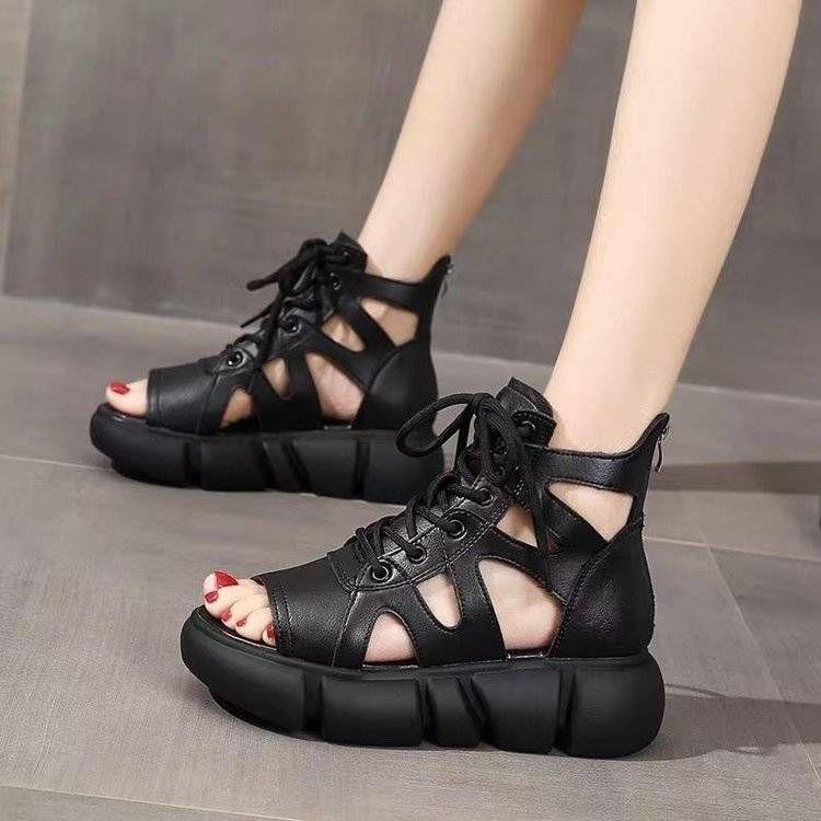 Hollow Fashion Sandals New Retro Style Muffin Thick Bottom Breathable Casual Non-slip Sandals Women