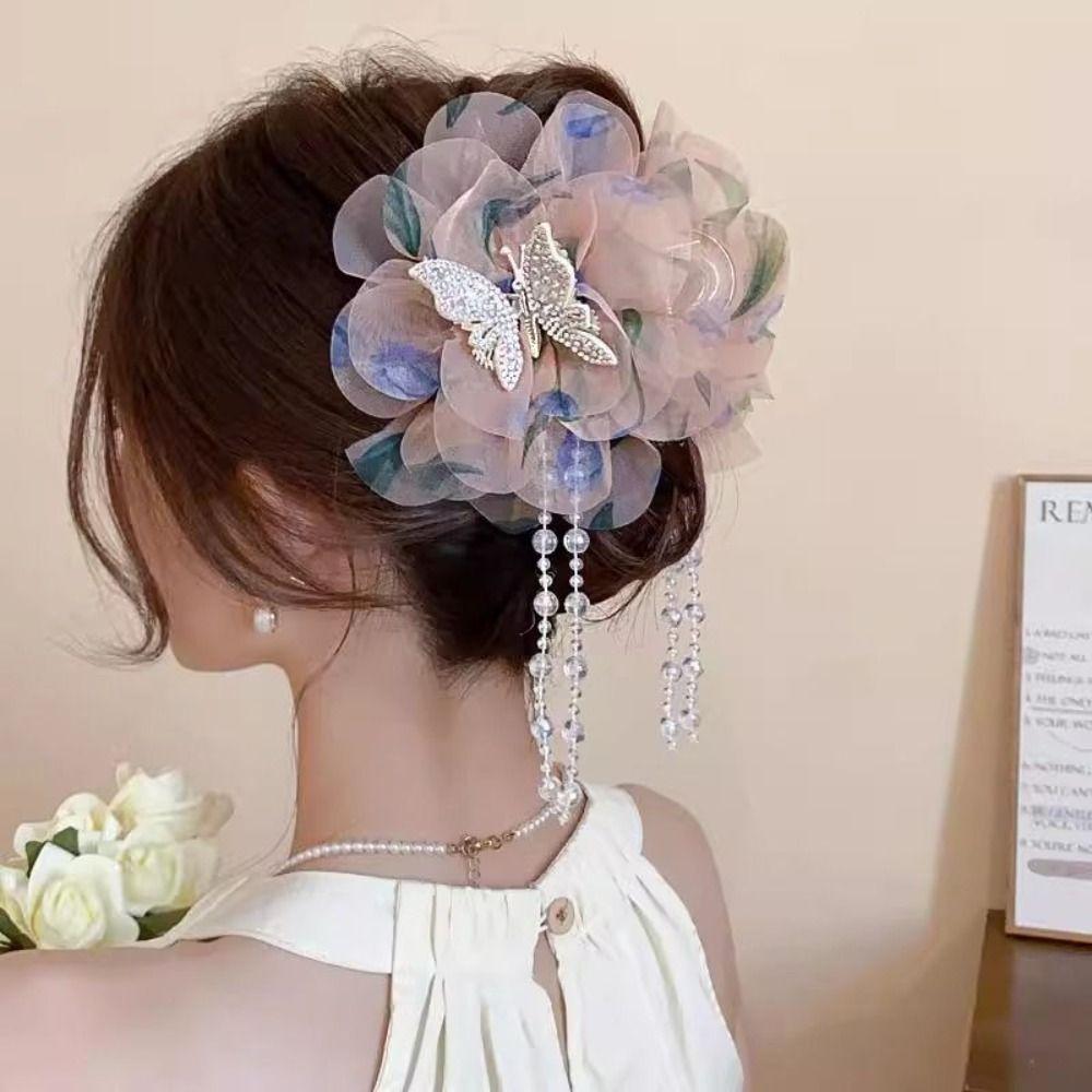 Tassel Grasping Clip Mesh Shark Clip Fashion Hair Claw  Headwear
