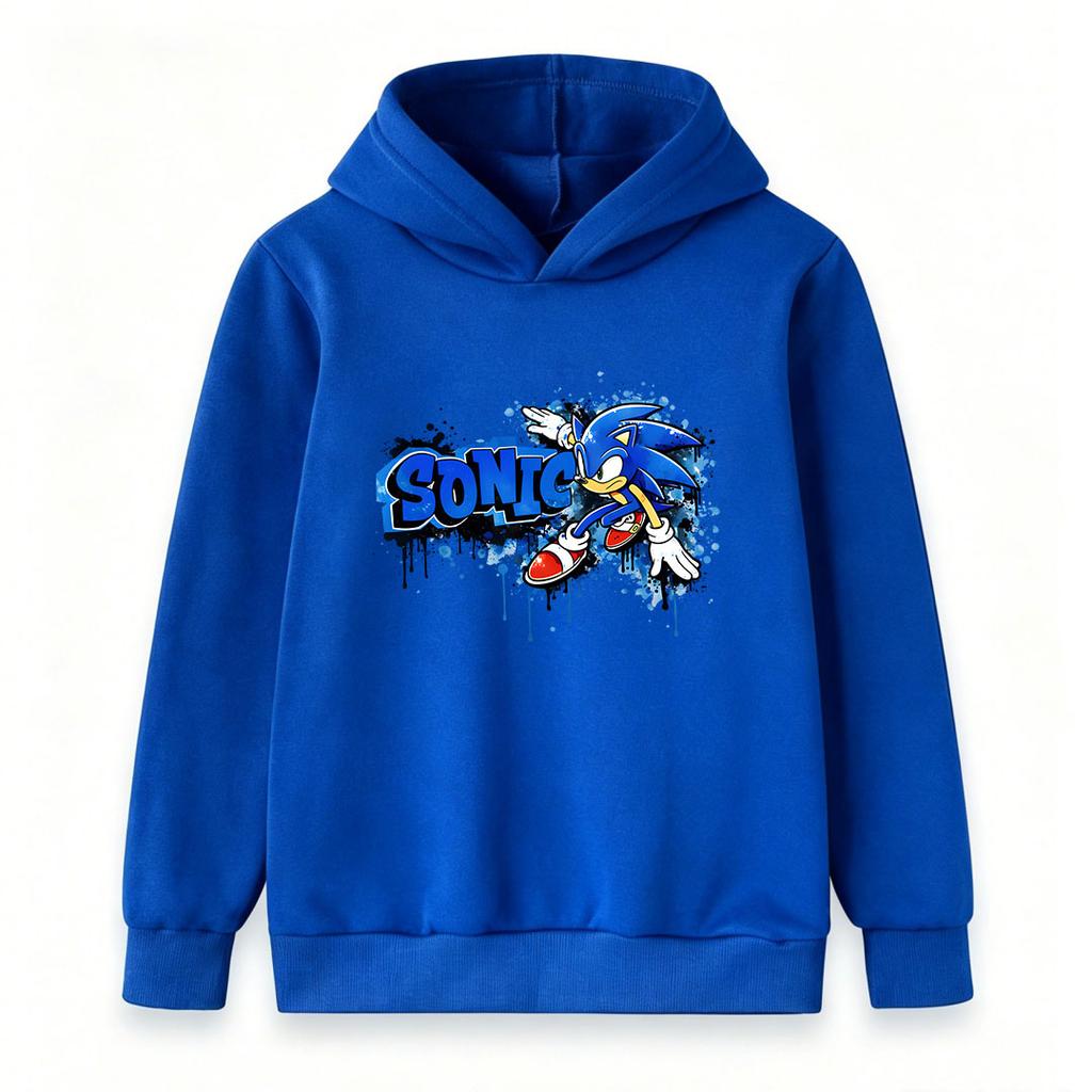 Kids Boys Girls Hooded Sweatshirt, Casual Graffiti Blue Running Character Print Pullover Hoodie, Soft Long Sleeve Tops For Children Daily