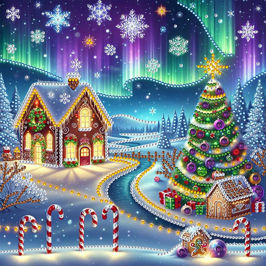 Christmas House Diamond Art Kits for Home Wall Decoration DIY Gem Art Diamond Painting Kits Diamond Dots Gem Art 11.81x11.81in