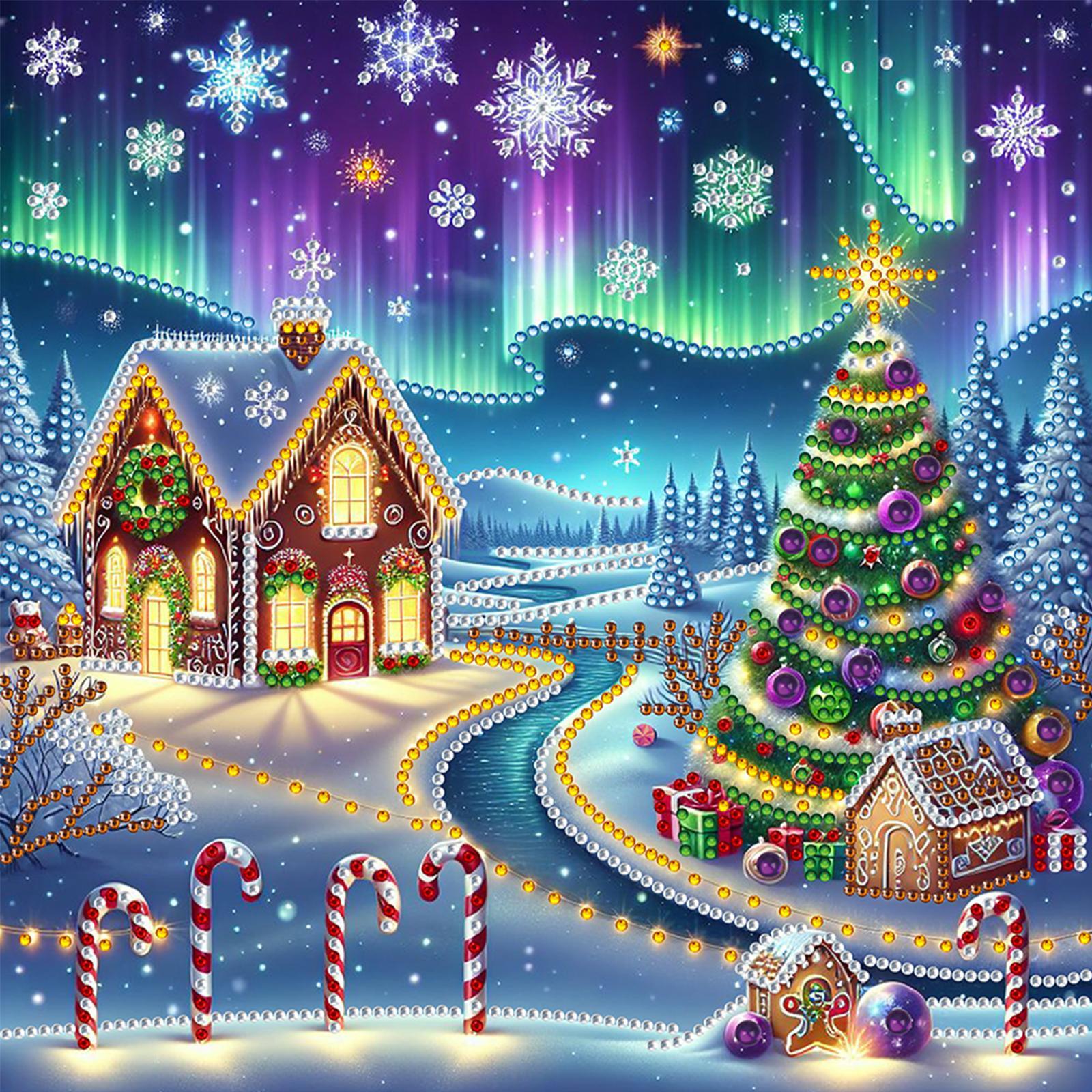 Christmas House Diamond Art Kits for Home Wall Decoration DIY Gem Art Diamond Painting Kits Diamond Dots Gem Art 11.81x11.81in