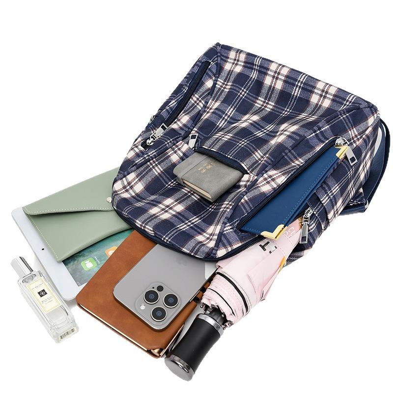 New High School Harajuku Style Plaid Backpack Simple High Value Fashion Versatile Large Capacity Backpack Female