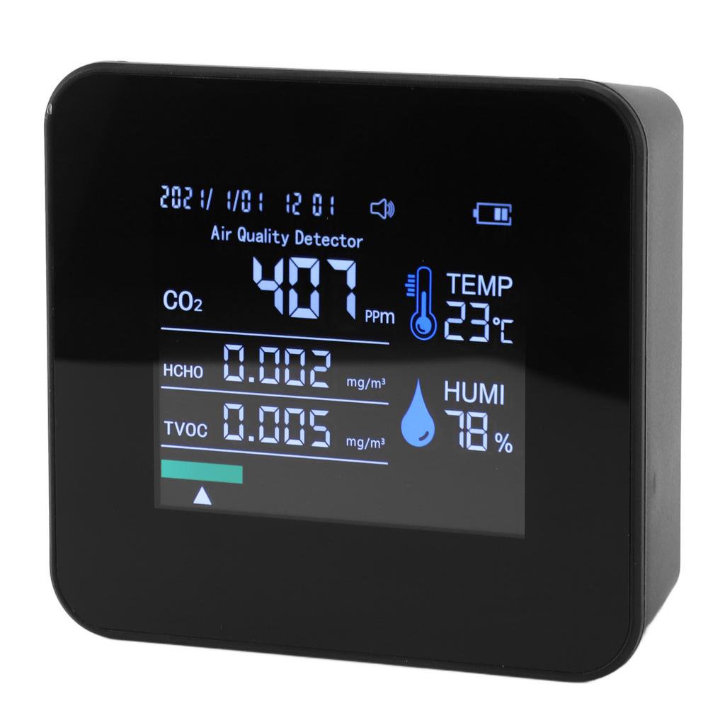 9 in 1 Indoor Air Quality Monitor PM2.5 PM10 PM1.0 CO2 HCHO TVOC Temperature Humidity Time Display Air Quality Tester