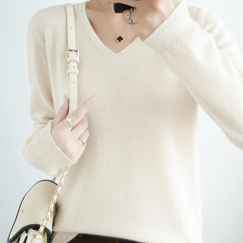 Женские элегантные вязаные нижние свитера с v-образным вырезом и длинными рукавами однотонные кашемировые пуловеры свитера джемперы XXL белый 1498₽