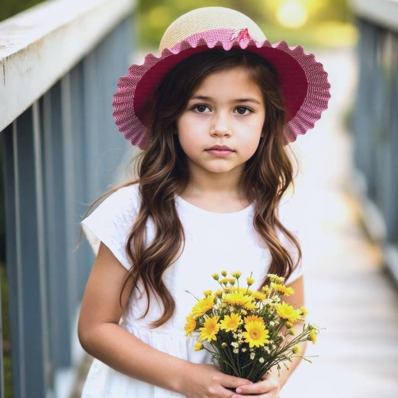 Kids Outdoor Fisherman Hat Trendy Checkered Wide Brimmed Sun Hat Adjustable Size Lovely Bowknot Accent for Summer
