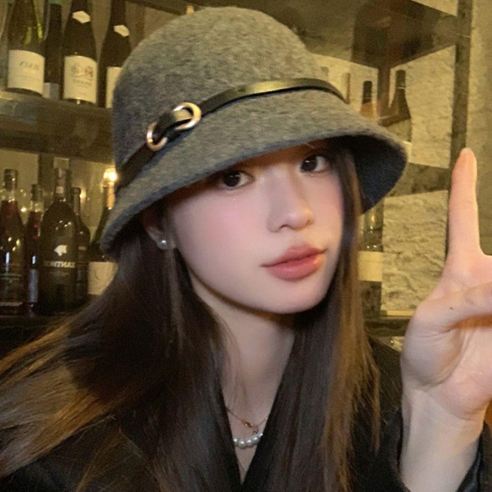 Elegant Women's Formal hat Pure Color Basin Hat Retro Wool Fisherman Hat  Girl