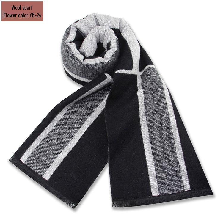 Męski szalik zimowy w czystą szarość w kratę, mieszanka wełny - gruby i ciepły