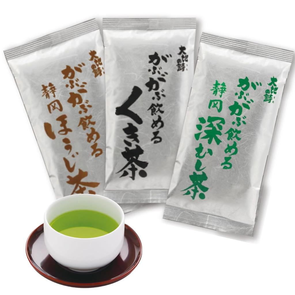 Arahataen Daichi no Uta Fukubukuro Shizuoka Tea Large Drinking Leaf Set Deep Steamed Assortment Tasting 250g (Shizuoka Kukicha Hojicha) Drinkable