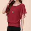 1116 Sommer Neue Mode Damen Kurzarm T-Shirt, Große Größe Damen Skinny Fledermausärmel Chiffon Hemd Lockeres Oberteil