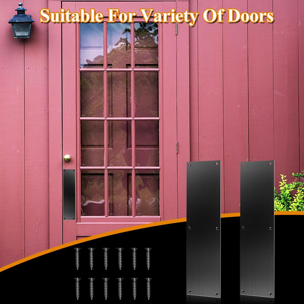 2 Pcs Push Door Plate 16X4 Stainless Steel Door Push Plate Door Kick Plate Black,Brushed Doorplate Door Proection Metal Plate