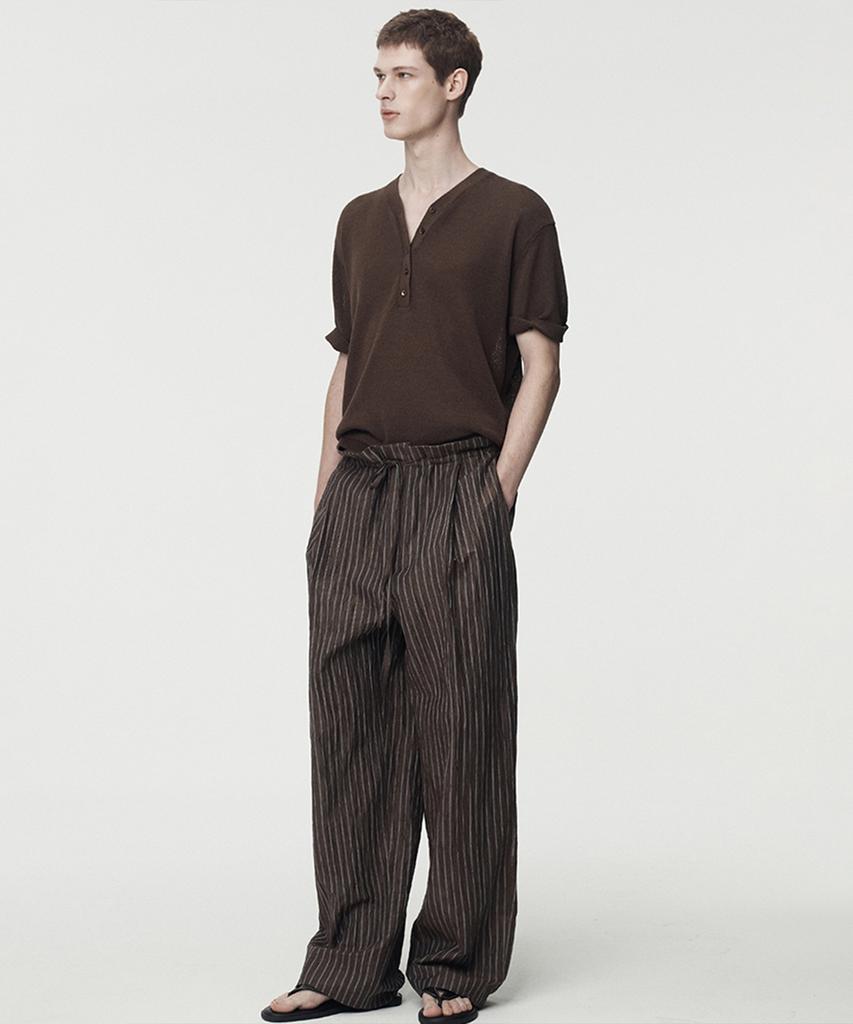 UMARMUNG High Twist Cotton Henley Neck Pullover_Walnut