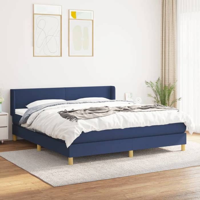 3130135 vidaXL Lit à sommier tapissier avec matelas Bleu 180x200 cm Tissu