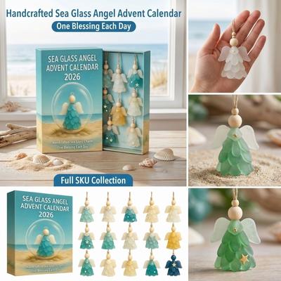 Sea Glass Angel Advent Calendar 2026 Handcrafted Decorative Countdown Box with 24 Unique Sea Glass Angel Charms for Home Holiday Display