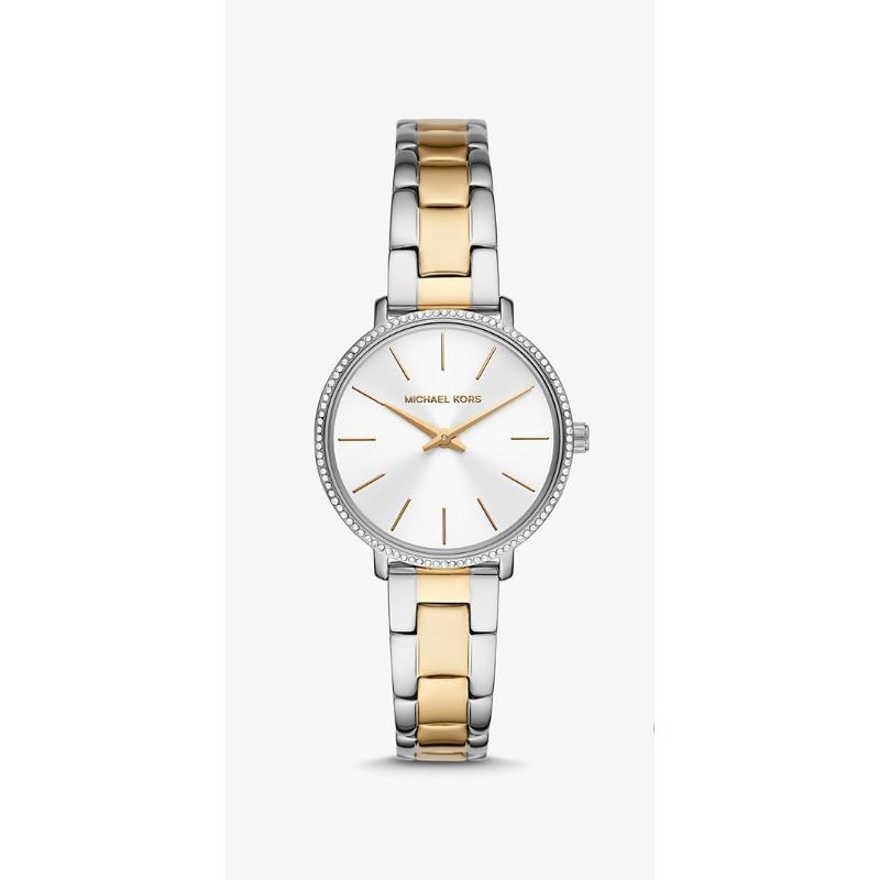 Michael Kors Mini Pyper Pavé Two-Tone Watch, Bracelet and Stud Earrings Set MK1041 серебряный/золотой