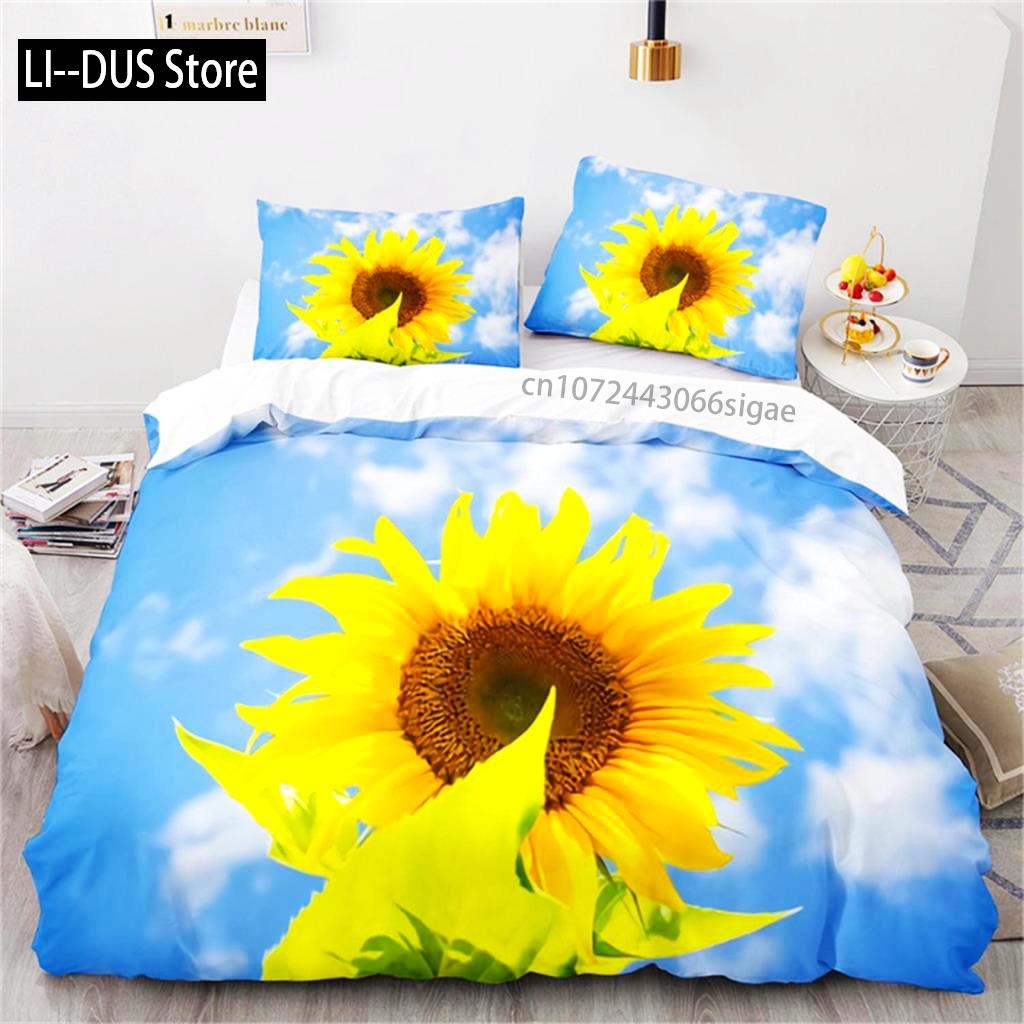Nature Theme Sunflower Duvet Cover Microfiber Tropical Floral Comforter Cover Yellow Blossom Bedding For Kids Adults Bedroom