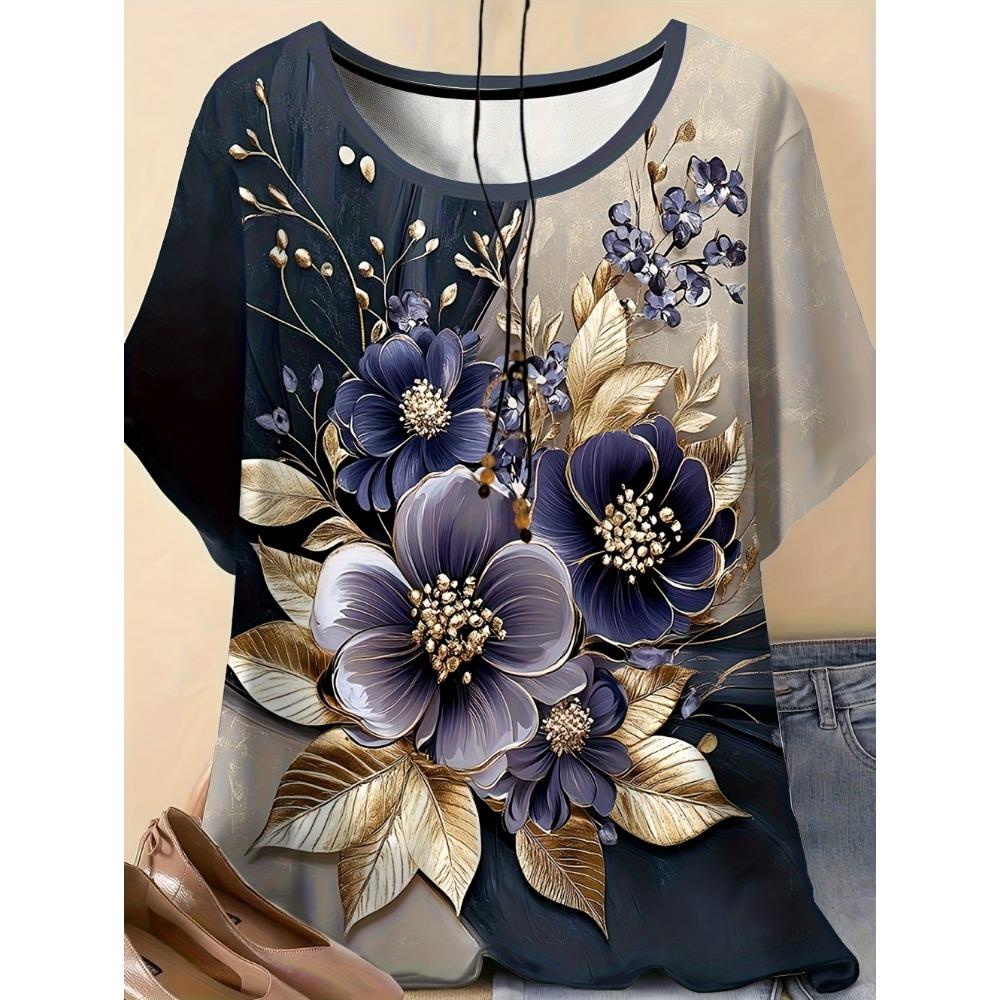 Summer Women's Floral T-Shirt 3D Print Loose Fit O-Neck Tees Comfortable Women's Clothing Casual Elegant Oversize Women's Tops