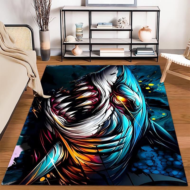Dynamic Shark Art in Vibrant Colors Rug Non-slip rug suitable for living room and bedroom sofas.