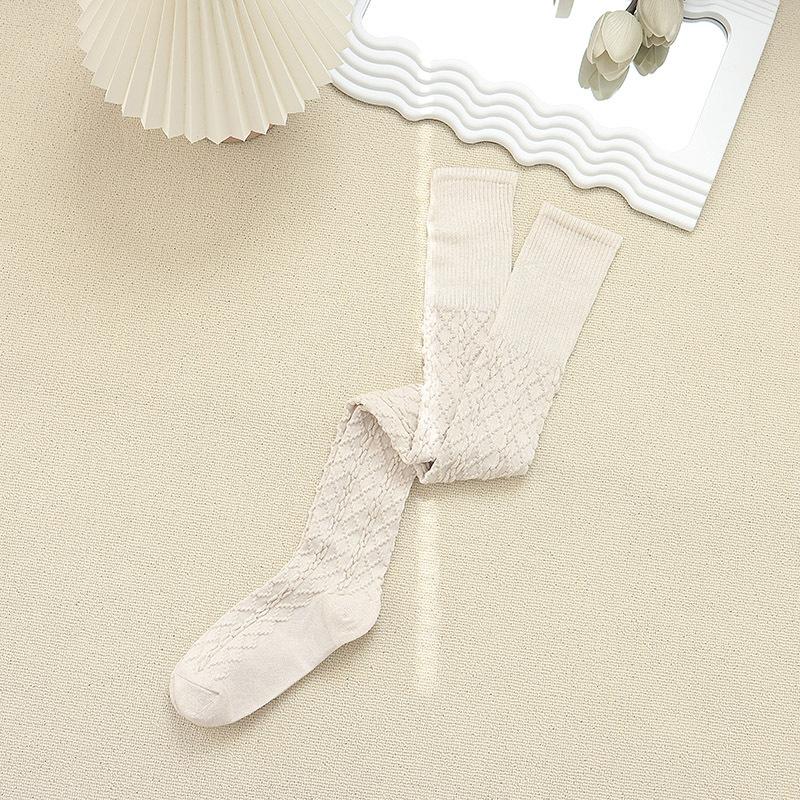 Knee Socks Women'S Autumn And Winter Solid Color Japanese Jk Calf Socks Cotton Relief Twist Simple White High Tube Socks Knee Pads