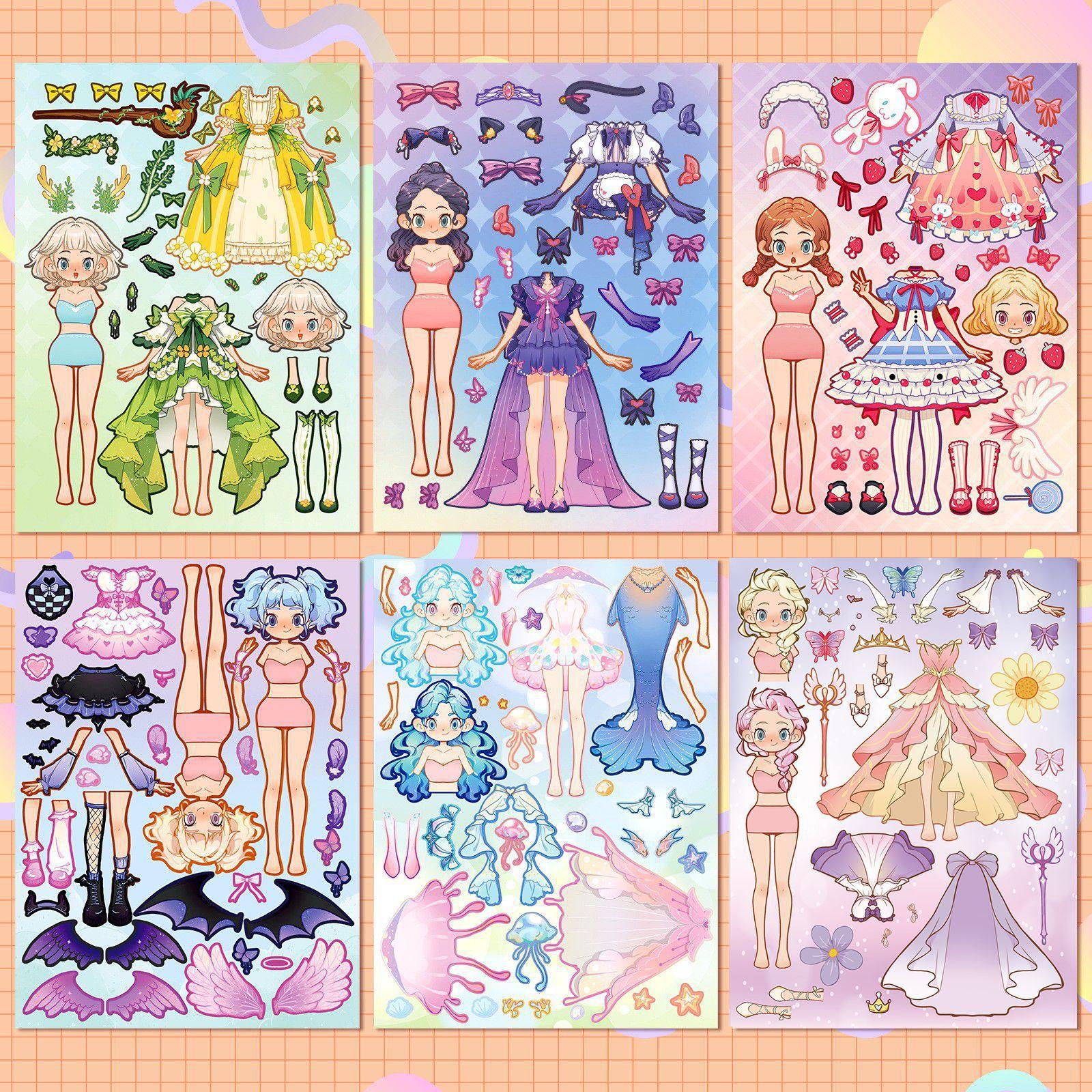 

6 штук в упаковке милых наклеек принцесс, пазлы, наклейки, меняющие лицо, персонализированные самодельные водонепроницаемые наклейки