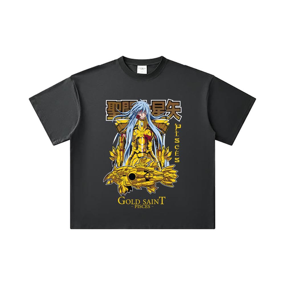 260 GSM Double Yarn 32 Count 100% Cotton Saint Seiya V25 Pisces Print Unisex Heavy Cotton T Shirt