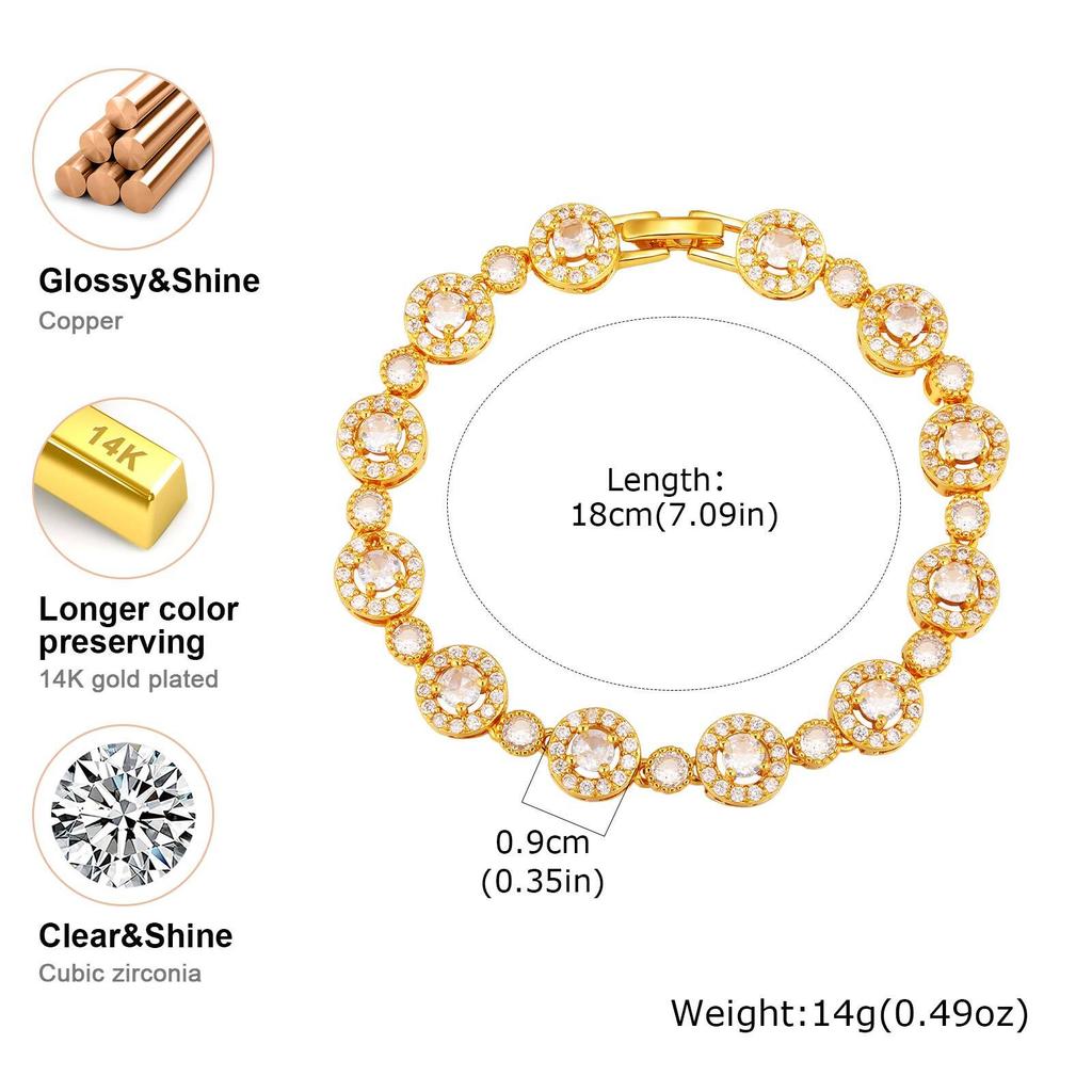 Tennis Bracelet for Women, Rhinestone 18K Gold Plated Iced Out Cubic Zirconia Link Fashion Stackable Bangles Jewelry