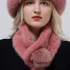 Hot Sale Rex Rabbit Fur Hats Scarf Set Elastic Knitted Winter Hat Women Genuine Warm Fur Caps Luxury Woman Fox Fur Bucket Hat