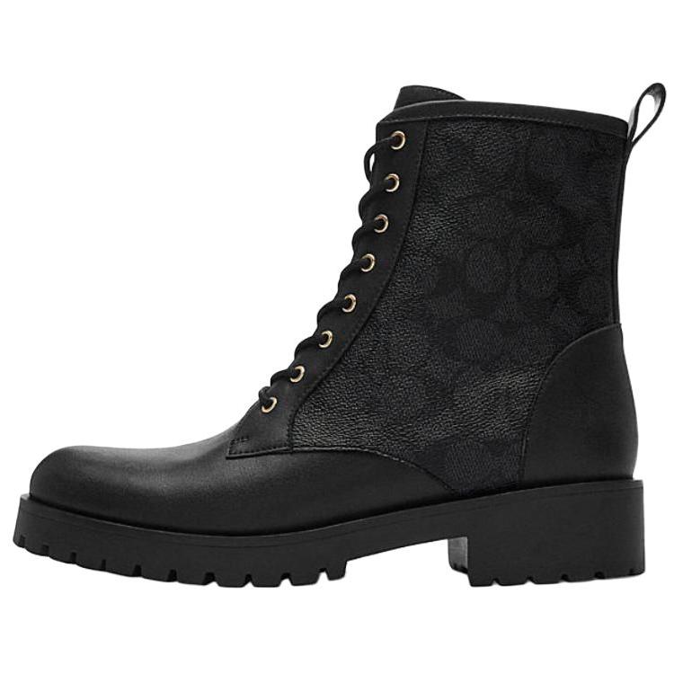 Coach Leather Printed Lace-Up Short Martin Boots Women Boots Black CX881-BKCQ