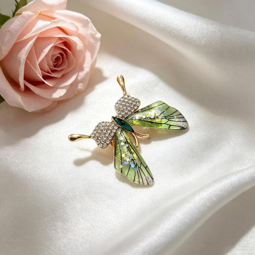 Green Butterfly Brooch, High-End Women's Exquisite Green Butterfly Cute Style Brooch, Suit Cardigan Pin Fashion Versatile Decoration