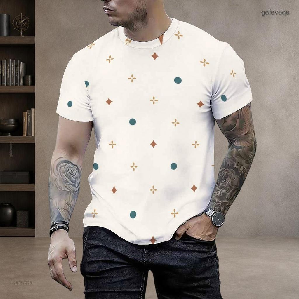 Men Plus Size Round Neck Short Sleeve Geometric Printed T Shirt Casual Straight Hem Pullover