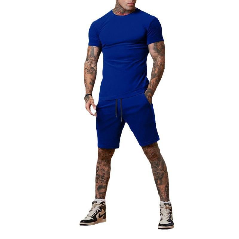 Conjunto de Camiseta de Manga Corta y Pantalones Cortos de Color Sólido para Hombre de Verano - Transpirable y Elegante.