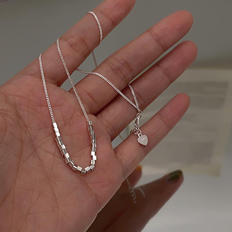 Su Chuang S925 Sterling Silver Minimalist Square Necklace – Light Luxury Clavicle Chain for Women 925 Sterling Silver