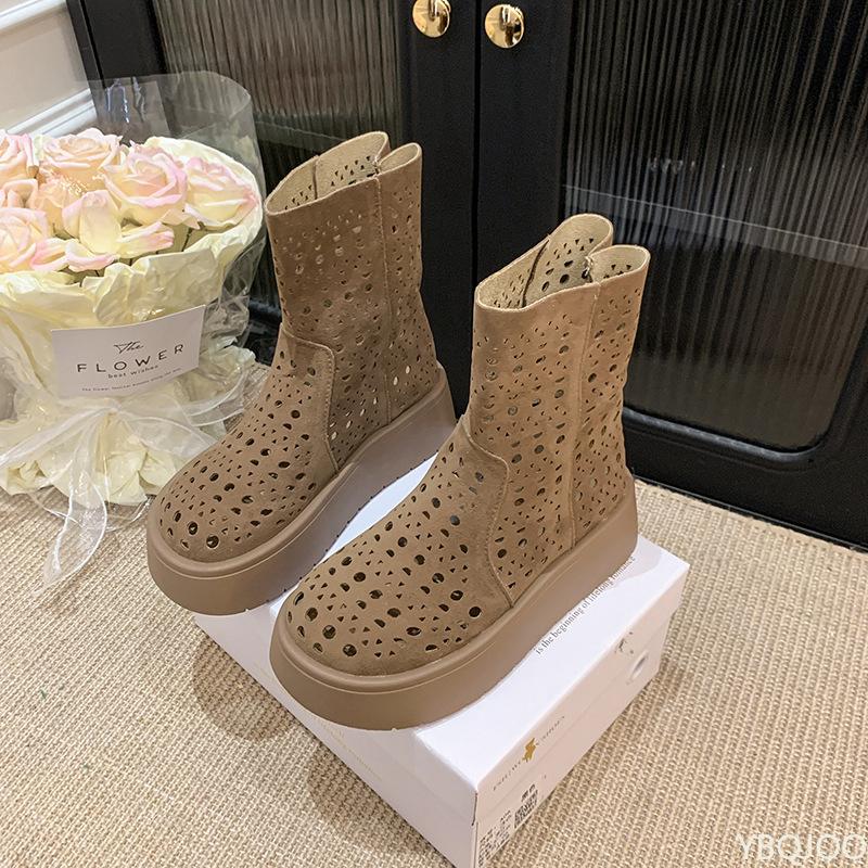 Fashion Women Short Boots New Summer Vintage Hollow Out Women Ankle Boots Anti-slip Fashionable Breathable Platform Female Shoes