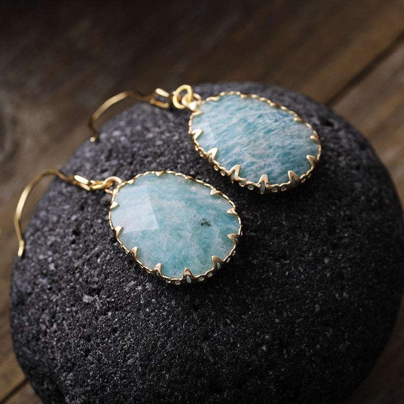 Luxury high quality new light luxury natural stone hemming creative ear hook earrings earrings European and American popular jewelry