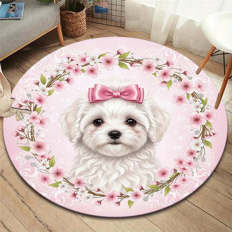 Bow tie puppy Round Area Rug,Carpet Rug for Living Room Bedroom Sofa Playroom Decor,Non slip Floor Mat