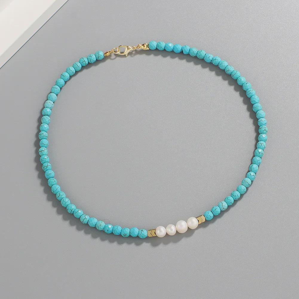 Bohemian Freshwater Pearl & Turquoise Clavicle Necklace for Women