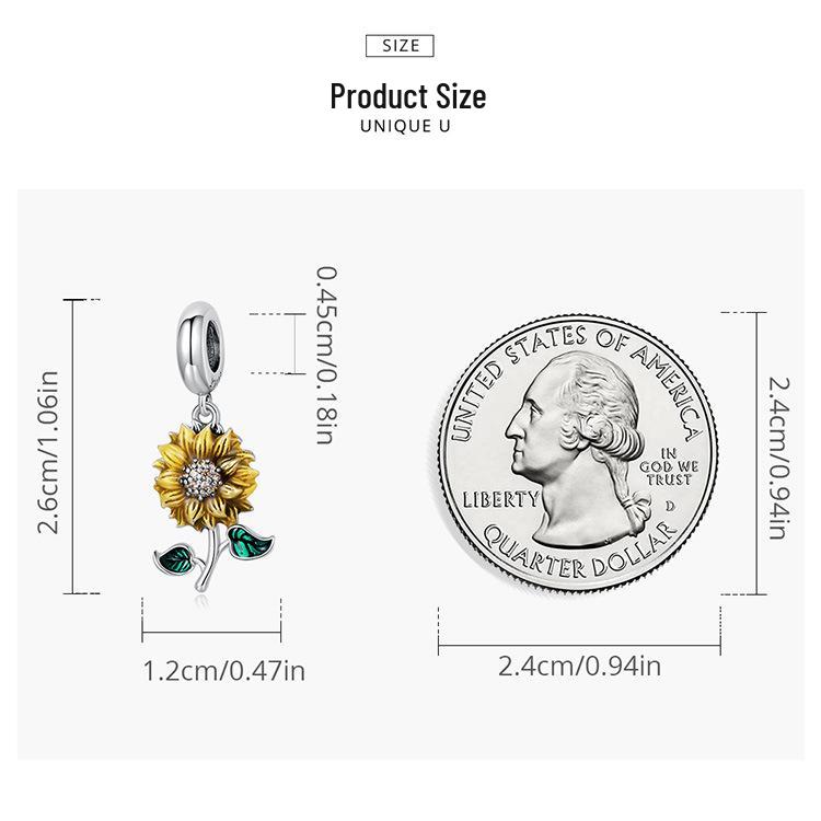 Sunflower S925 Silver Bracelet Pendant, Shining Sunflower DIY Beaded Accessories SCC2079