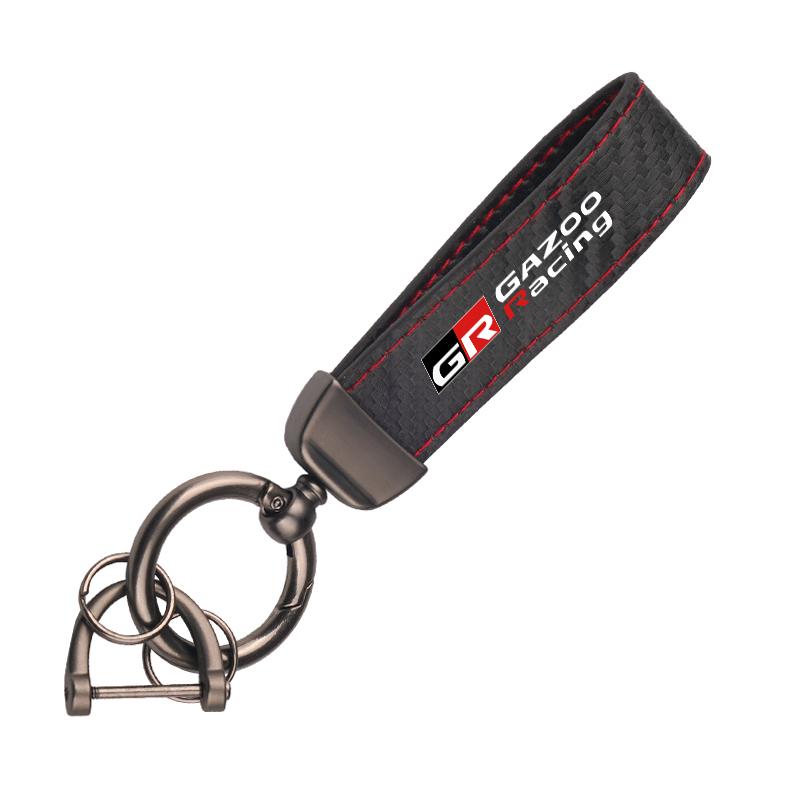 

Leather Carbon Fiber Car Ring Keychain Trinket Zinc Alloy Keyrings Rotate 360 Degrees For Toyota Gr Gazoo Racing