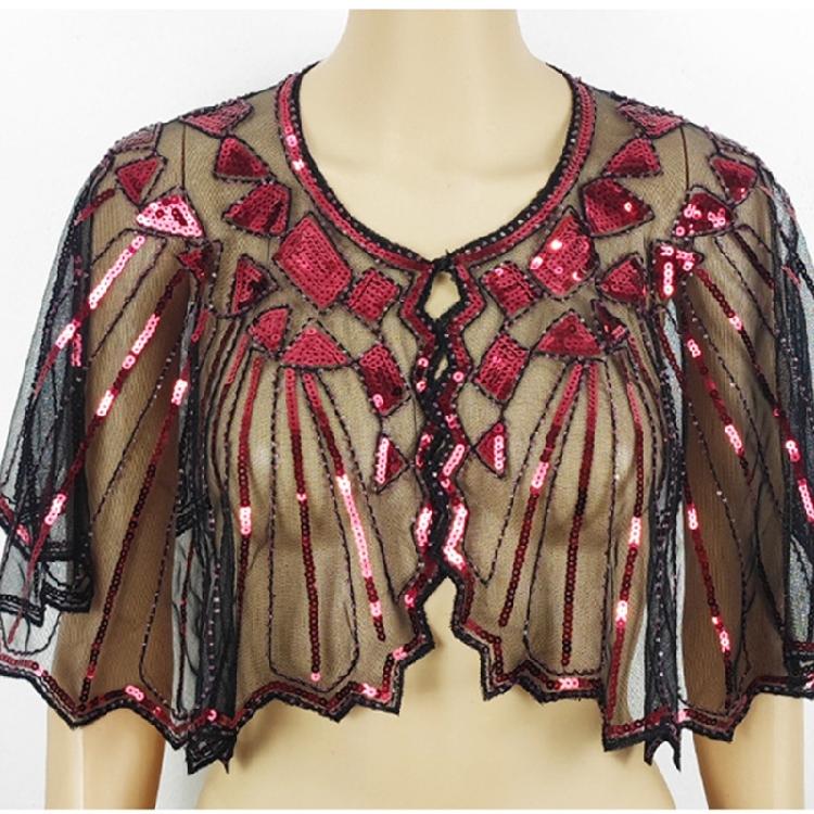 Delicate Sequins Adorned Capelet Shoulder Wrap Breathable Mesh Fabric Scarf Shawl With Intricated Beadwork Design